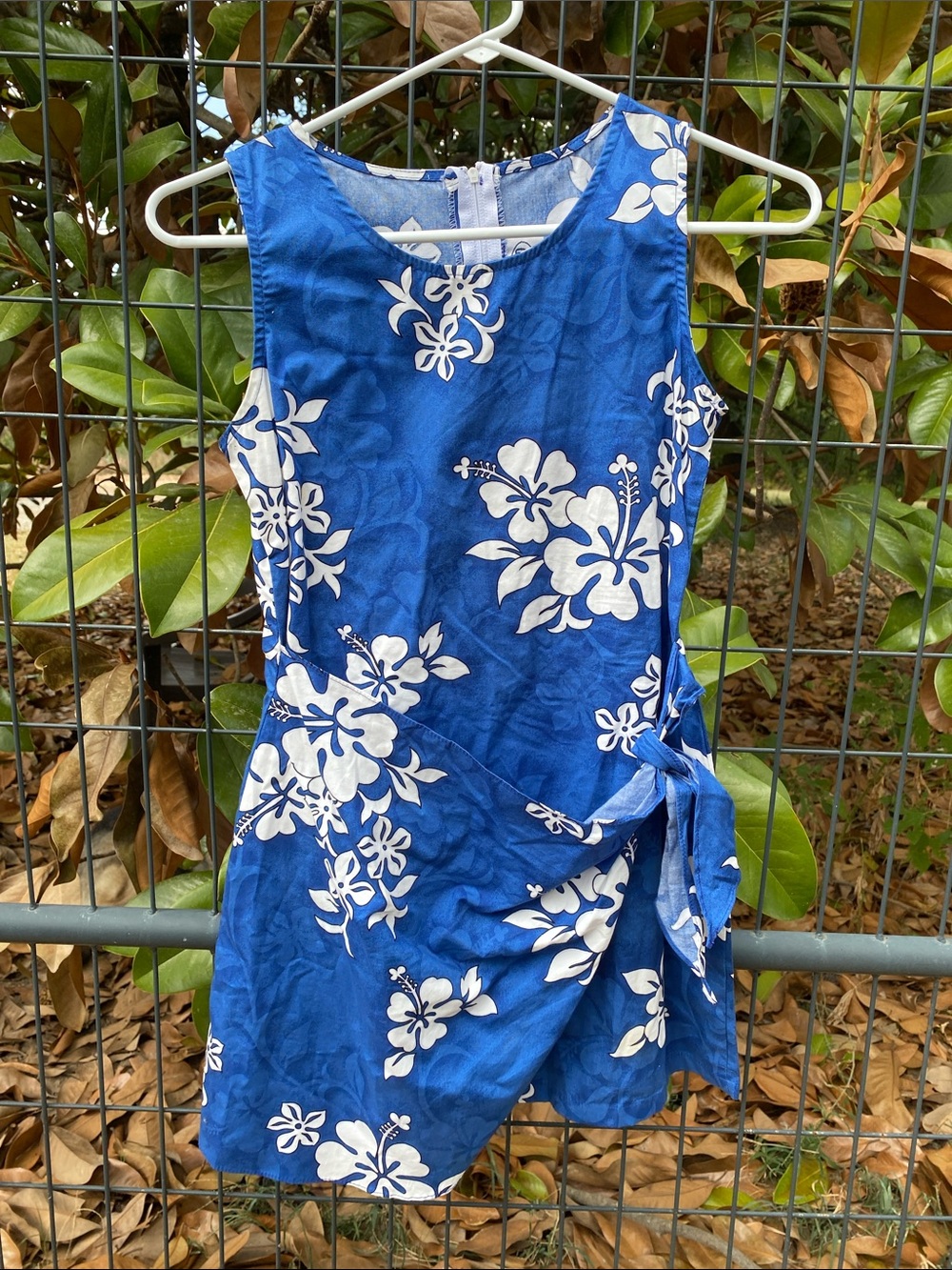 Pacific Legend Blue Hibiscus Floral Hawaiian Sarong Dress Size 12 Made in USA